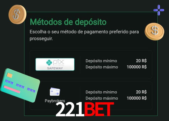 O cassino 221Bet oferece uma grande variedade de métodos de pagamento